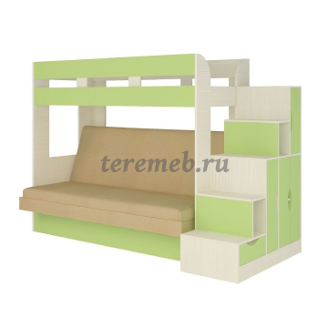 Двухъярусная диван-кровать Карамель 75-01 (бодега светлый/зелёный/велюр бежевый) - фото товара, ракурс 1