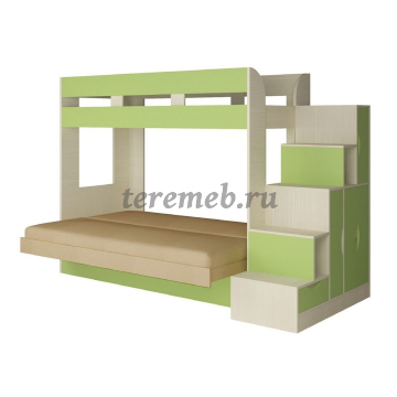 Двухъярусная диван-кровать Карамель 75-01 (бодега светлый/зелёный/велюр бежевый), цена 40750 руб. - фото товара, ракурс 2