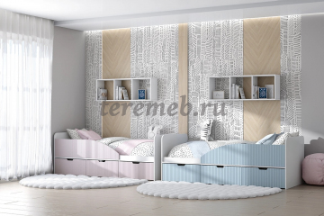 Кровать Бриз-3 МДФ (полосы, белый/антарктида), Материалы: ЛДСП; МДФ; ПВХ; ДВП; Металл, Цвет: Белый/Антарктида