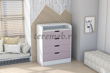 Комод Бриз МДФ (полосы) с пеленальным столиком (белый/ирис) - фото товара, ракурс 1