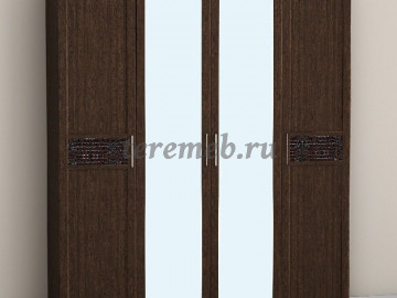 Спальня Кэт-4 вариант 1, Материалы: ЛДСП; МДФ; ПВХ; ДВП;, Экокожа; Зеркало; Металл, Цвет: Бодега светлый/Кайман белый, Венге/Кайман коричневый